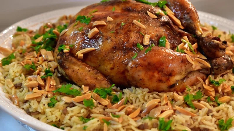 ما هي طريقة تحضير الدجاج المحشي بالأرز مثل المطاعم يمكنك تجهيز الدجاجة الكاملة بطريقة مختلفة عن المعتاد وذلك عن طريق تجهيز حشوة من الخضروات والأرز ووضعها بداخل الدجاجة حتى تصبح وصف