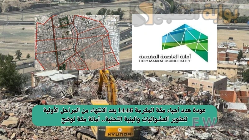 عودة هدد أحياء مكة المكرمة 1446 بعد الانتهاء من المراحل الأولية لتطوير العشوائيات والبنية التحتية.. أمانة مكة توضحعودة هدد أحياء مكة المكرمة 1446،