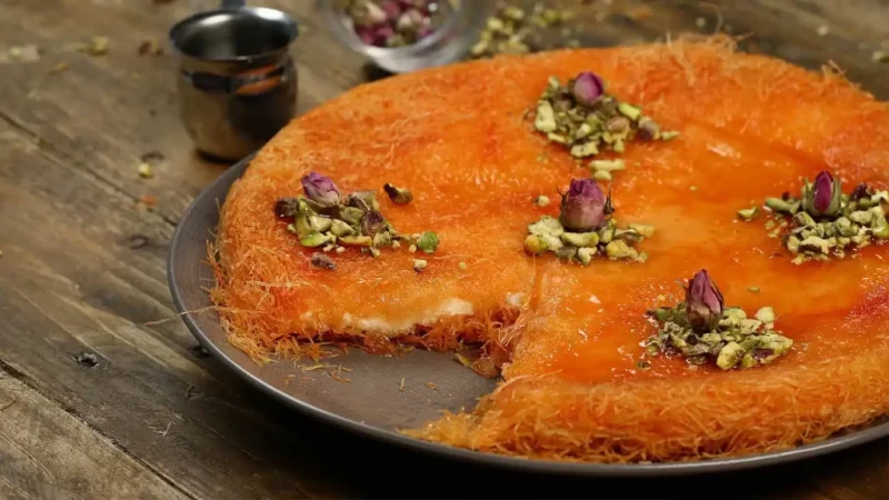 الكنافة النابلسية بطريقة سهلةالمقادير عجينة كنافة : نصف كيلو السمنة : 10 ملاعق كبيرة صبغة الكنافة : ربع ملعقة كبيرة صنوبر : حسب الرغبة فستق حلبي : حسب الرغبة جبنة نابلسية : حسب الح