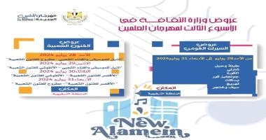 كتب - محمود الهندي يستقبل مهرجان العلمين الجديدة في أسبوعه الثالث، والذي ينطلق غدا الأحد عددا من الفعاليات الفنية بالمنطقة الترفيهية بالتعاون بين