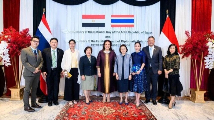 السفارة المصرية في تايلاند تحتفل بالذكرى ال 72 لثورة 23 يوليوأقامت سفيرة مصر لدى تايلاند هالة يوسف، احتفالا بمناسبة ذكرى مرور 72 عاما على ثورة 23