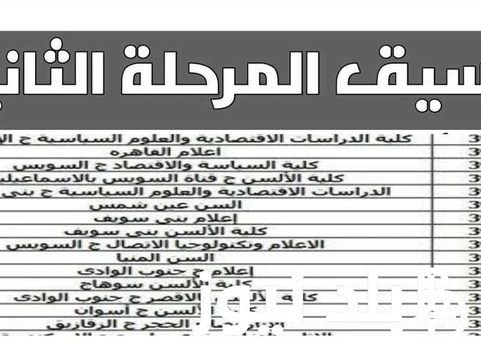 موعد غلق المرحله الثانيه 2024 ورابط تسجيل الرغبات ومؤشرات تنسيق المرحلة الثانية والكليات المتاحة .() يفصلنا يومان فقط على موعد غلق المرحله الثانيه في جميع المحافظات بجمهورية مصر ال