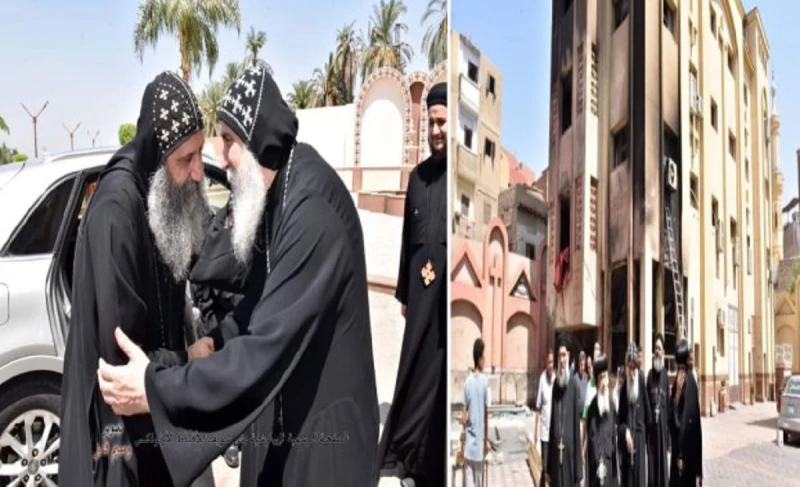 عقب حريق مطرانية بني سويف بالصور سكرتير المجمع المقدس ورئيس دير المحرق يزور الأنبا غبريال زيارة محبة واطمئنانعقب حريق مطرانية بني سويف بالصور سكرتير المجمع المقدس يزور الأنبا غبريا