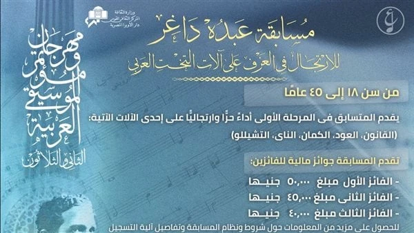 الأوبرا تواصل تلقى طلبات الاشتراك فى مسابقة مهرجان ومؤتمر الموسيقى العربيةتحت رعاية الدكتور أحمد فؤاد هنو وزير الثقافة تواصل دار الأوبرا المصرية