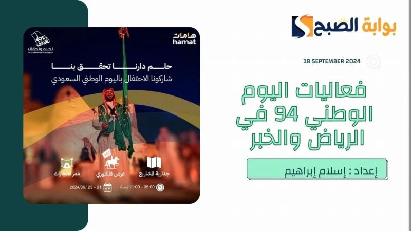 نحلم ونحقق.. فعاليات اليوم الوطني 94 في الرياض والخبر أبرزها عروض القوات الجوية وعز الوطنذكرى توحيد المملكة على الأبواب، حيث يترقب المواطنين والمواطنات بالمملكة العربية السعودية بد