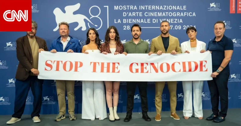 رسالة تضامنية مع غزة من صناع الفيلم التونسي عائشة في مهرجان فينيسيا السينمائي منوعات دبي، الإمارات العربية المتحدة ()--وجه صناع الفيلم التونسي عائشة،