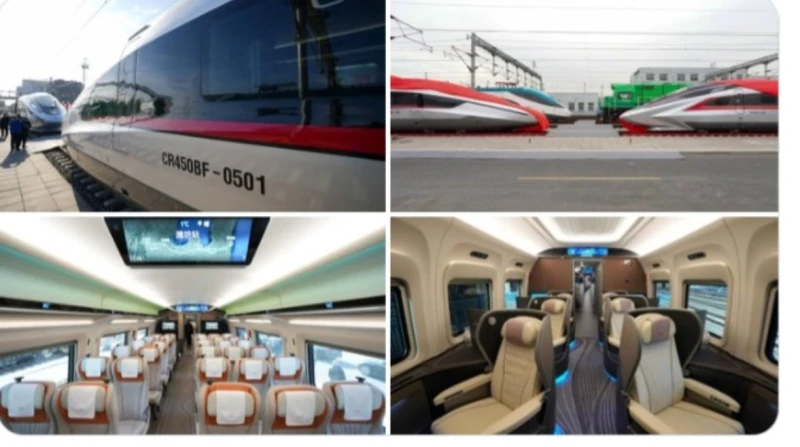 القطار الأسرع بالعالم.. الصين تطلق الرصاصة على السكة الحديد كشفت الصين، عن نموذج أولي لقطار رصاصي فائق السرعة، حيث زعمت أنه سجل رقما قياسيا عالميا جديدا بسرعة قصوى، بلغت 450 كيلومت