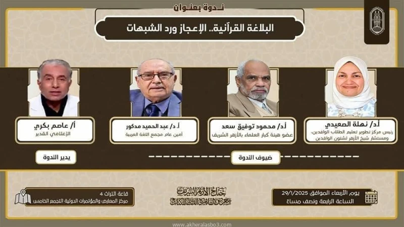 اليوم ندوتي ..العملات الرقمية والمراهنات الإلكترونية والبلاغة القرآنية .. الإعجاز ورد الشبهات بجناح الأزهر الشريف كتب - محمود الهندي ينظم جناح الأزهر الشريف بمعرض القاهرة الدولي لل