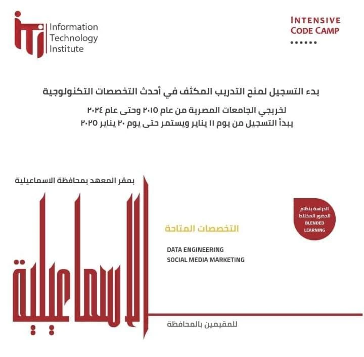 كتبت أمل عبد الرحيم تحت رعاية الدكتور ناصر مندور رئيس جامعة قناة السويس. يعلن معهد تكنولوجيا المعلومات فرع قناة السويس التابع لوزارة الاتصالات