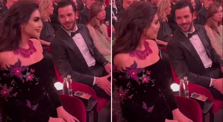 نظرات متبادلة بين ياسمين صبري وباريش أردوتش تحدث بلبلة افاق عربية - انتشرت على مواقع التواصل الاجتماعي لقطات من حفل صناع الترفيه ليلة السبت الماضي