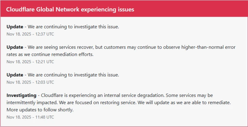 تعطل خدمات cloudflare يجبر اكثر مواقع الأنترنت العالمية ان تتوقف