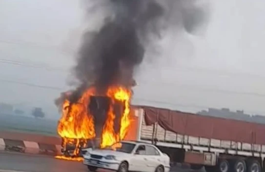 عربية تريلا ولعت فجأة أعلى دائري بهتيم: الطف يارب