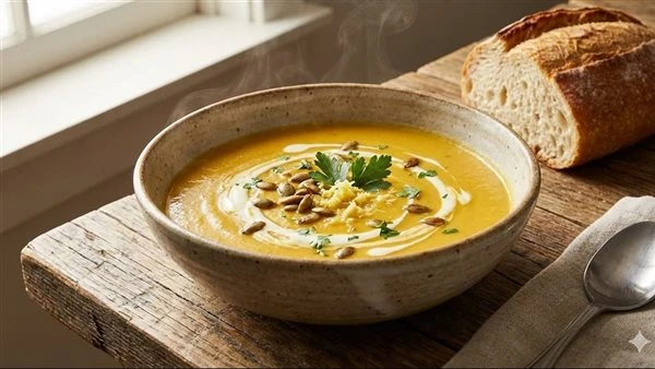 طريقة عمل شوربة قرع العسل بالزنجبيل، طبق شتوي مشبع وسعراته قليلة