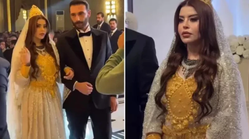 "زفاف تركي-عراقي" فاخر.. العروس تتزين بكيلوجرامات من الذهب وتواجه صعوبة في المشي