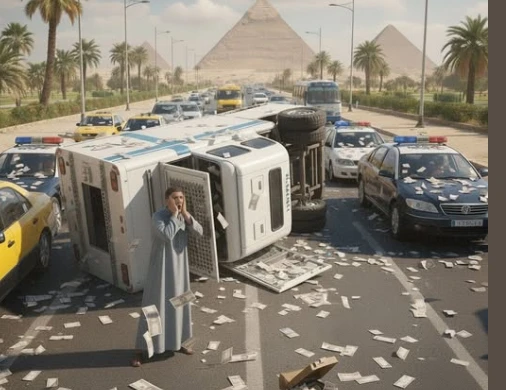 إنقلاب سيارة نقل أموال تحمل ١٠ ملايين جنيه : الاسفلت بقي كله فلوس