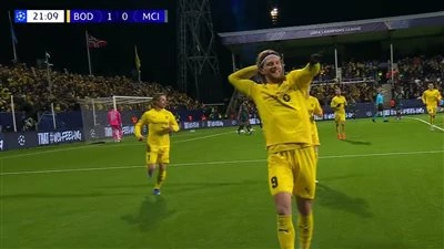 بودو/ غليمت ضد مان سيتي.. جليمت يسجل هدفين في دقيقتين أمام مانشستر سيتي في دوري أبطال أوروبا