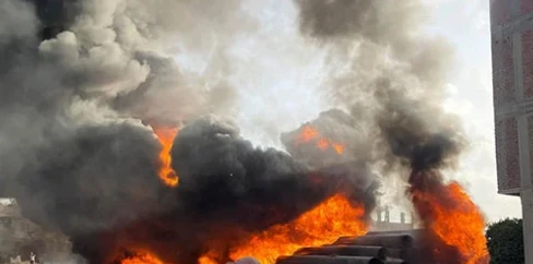 الحصيلة النهائية لحريق مخزن مواسير بمدينة أشمون: 16 مصاب