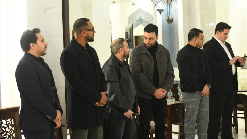 خالد تاج الدين ووليد سعد ووسام عبد المنعم في عزاء والد الموزع أحمد إبراهيم