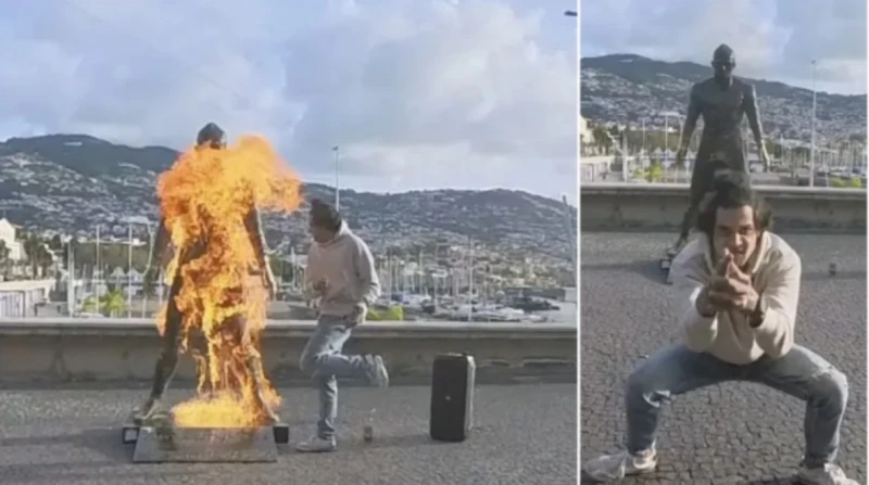 التحذير الأخير، شاب يشعل النار في تمثال كريستيانو رونالدو