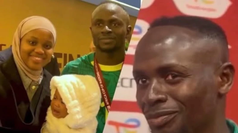 "السعادة لا توصف"، ماني يحتفل بلقب كأس أمم إفريقيا مع زوجته وابنته