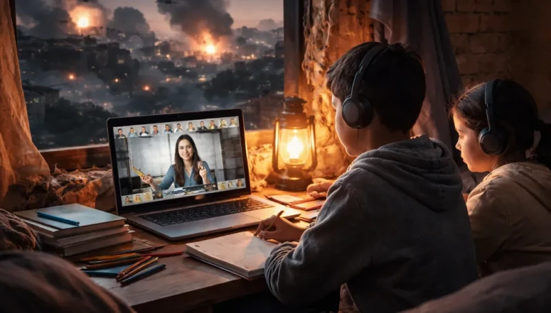 التعلم خلف الشاشات في زمن الحرب