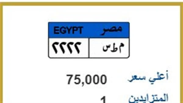 بمشاركة شخص واحد فقط.. 75 ألف جنيه قيمة اللوحة المميزة "م ط س 2222"
