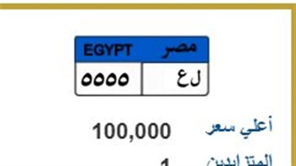 بمشاركة متزايد واحد.. لوحة "ل ع 5555" تسجل 100 ألف جنيه قبل إغلاق المزاد