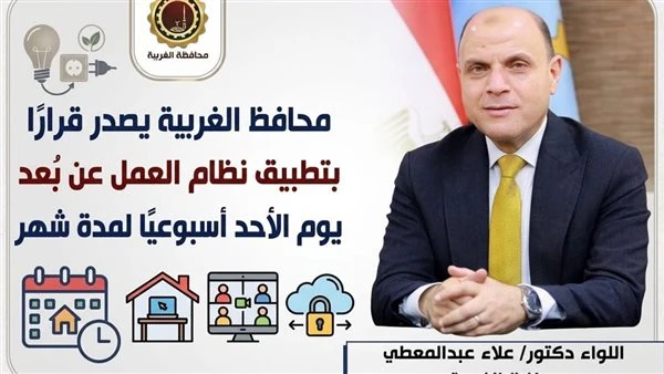 محافظ الغربية يقرر العمل عن بعد الأحد أسبوعيًا لمدة شهر لترشيد الطاقة