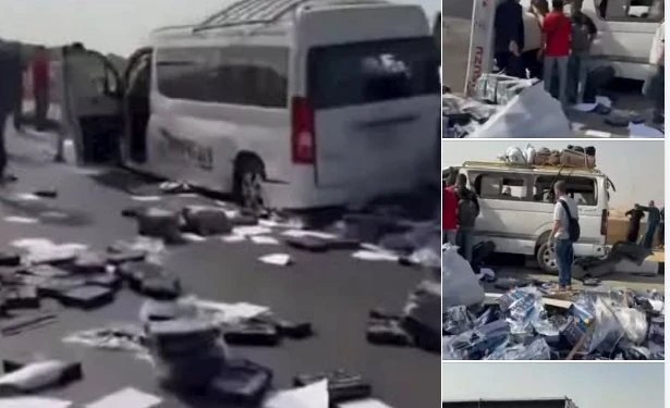 4 عربيات دخلوا في بعض بطريق شبرا – بنها الحر: الطف يارب