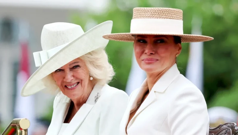 ميلانيا ترامب ببدلة رالف لورين وفستان ديور في استقبال الملك تشارلز (صور)