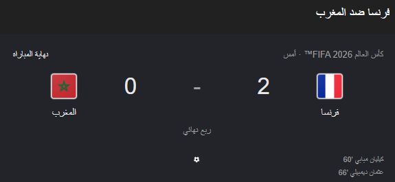 ملخص مباراة المغرب وفرنسا - ينتهي بفوز فرنسا
